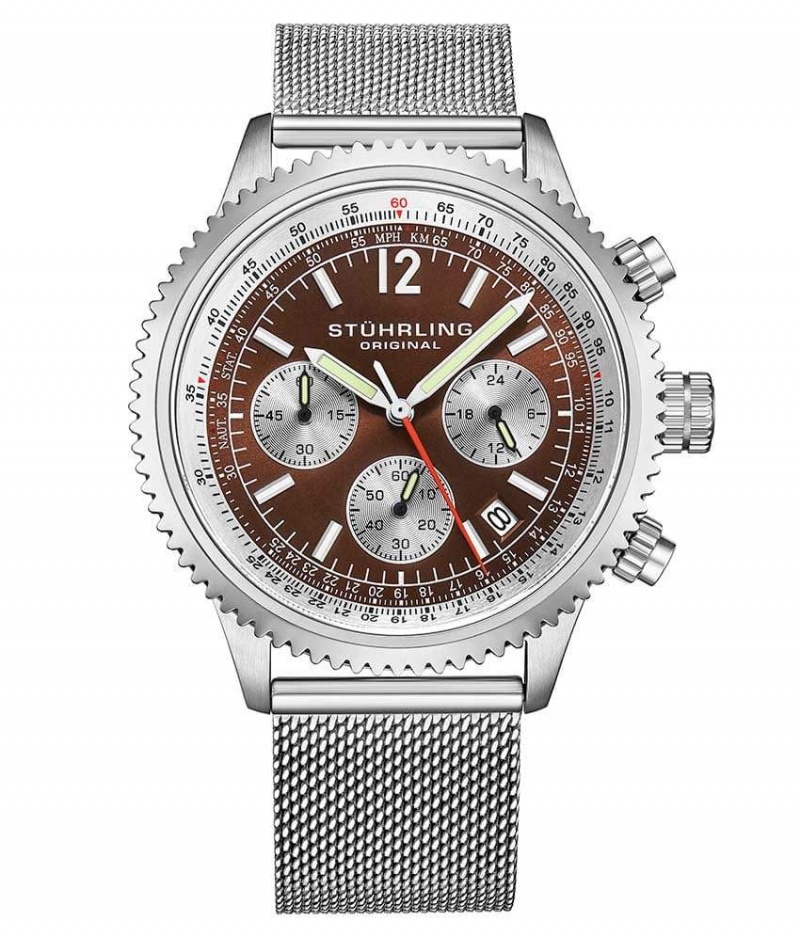 Monaco Stuhrling 669M and 3976 42mm Cronógrafo Hombre Marrones Plateadas | 1694XRLFB