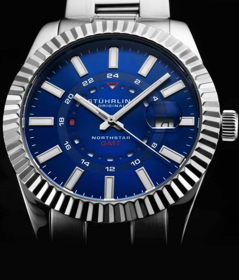 Symphony Stuhrling Northstar 892 GMT Quartz 42mm Classic Hombre Azules Plateadas | 3729NRDQB