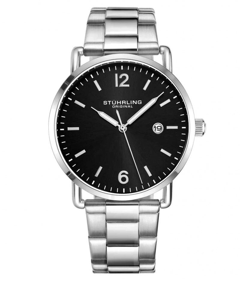 Symphony Stuhrling Oslo 3902 Quartz 38mm Moda Hombre Negras Plateadas | 4182EGFLC