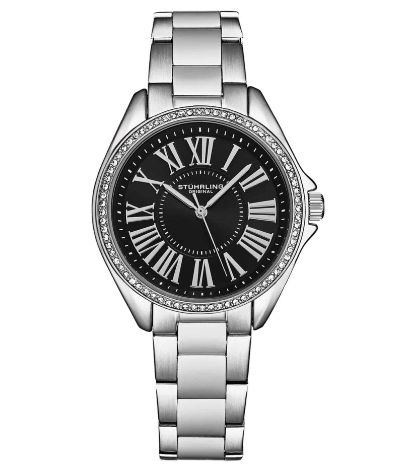 Symphony Stuhrling The Dynasty 4025 Japanese Quartz Crystal Bezel 40mm Watch Mujer Negras Plateadas | 5240JXPIL