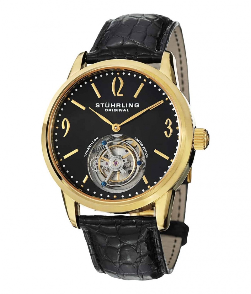 Tourbillon Stuhrling Cuvette 542 Hand-wind 41mm Hombre Negras Plateadas | 4823ILOJF