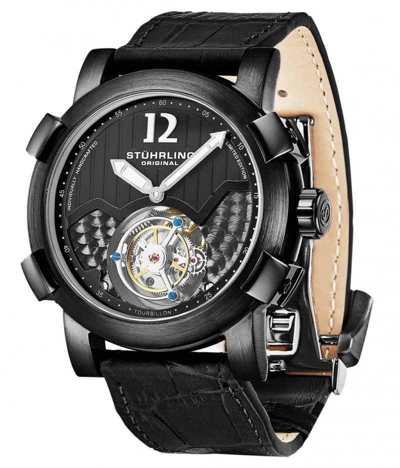 Tourbillon Stuhrling Devilray 407AL Hand-wind 44mm Hombre Negras Negras | 9635AKIUG