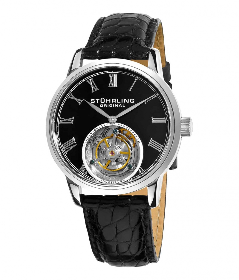 Tourbillon Stuhrling Dominus 312 Hand-wind 40mm Hombre Negras Plateadas | 0268YCBKQ