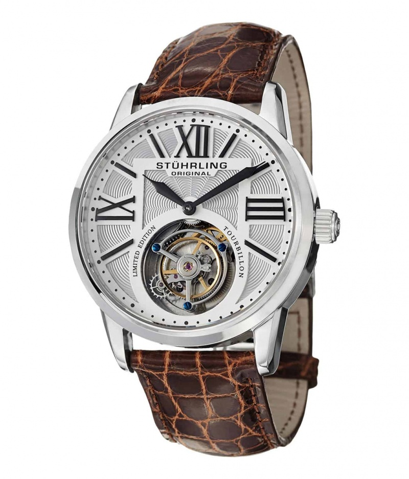 Tourbillon Stuhrling Grand Imperium 537 Hand-wind 42mm Hombre Negras Plateadas | 4230NBIVF